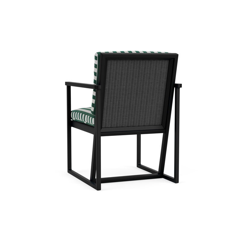 Summit Outdoor Dining Armchair, Hickory, Safari White Stripe, Ebony