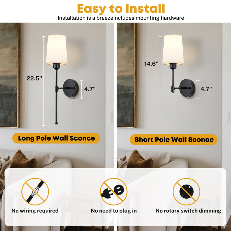 Applique murale à pile, applique murale rechargeable avec télécommande, ensemble de deux appliques murales sans fil à intensité variable, lampe murale en tissu blanc avec ampoules, sans lumière murale dorée pour la chambre à coucher