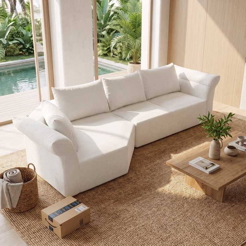 Canapé modulaire moderne avec accoudoirs larges, conception d'angle en forme de L et sièges profonds - Canapé courbé avec plusieurs coussins décoratifs pour le salon et la chambre à coucher