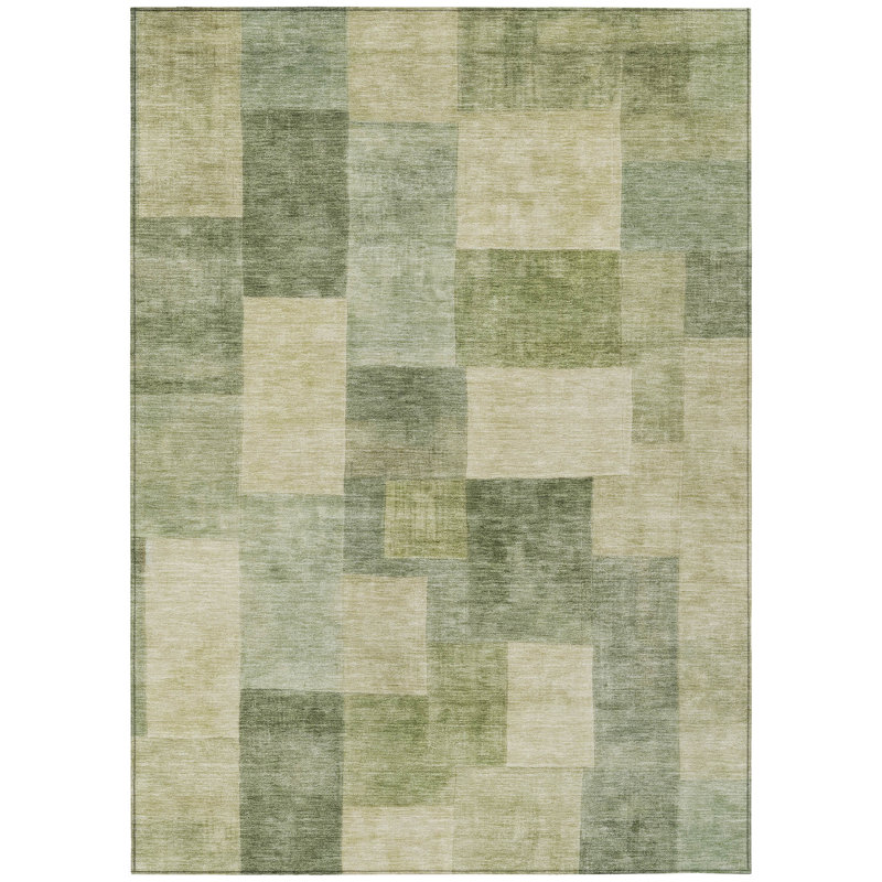 Tapis intérieur / extérieur vert géométrique lavable 10 'x 14' Artichaut