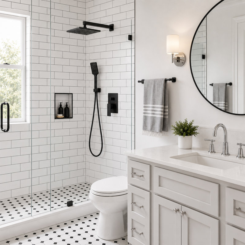 Prism 4-Spray Square Shower System with Handheld in Matte Black (Valve Included), Matte Black