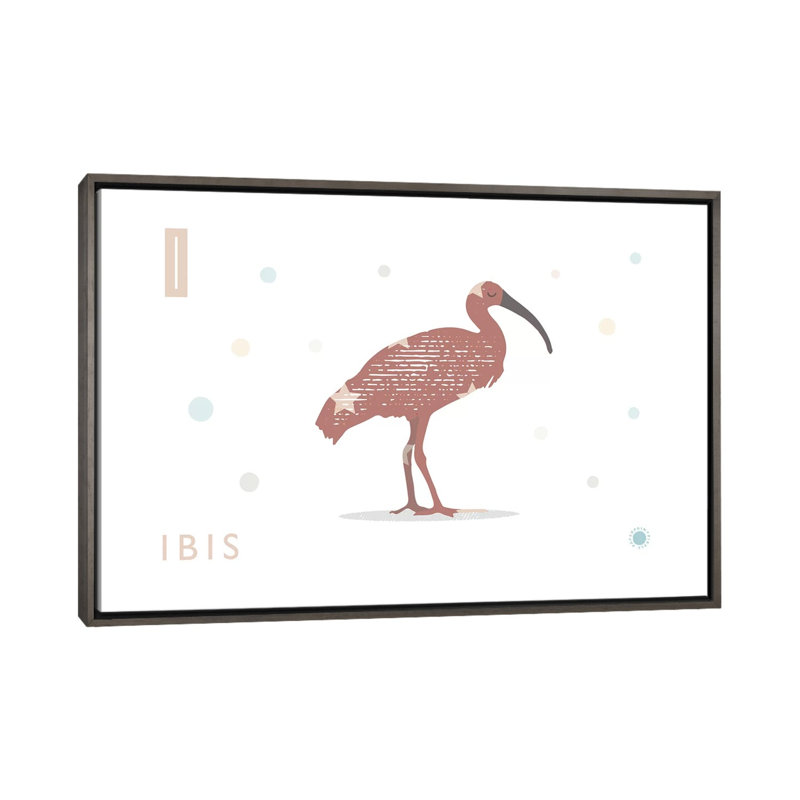 Ibis - impression d'art graphique, H 40 po x l 60 po x 1,5 po, Toile avec cadre gris, Pas de tapis