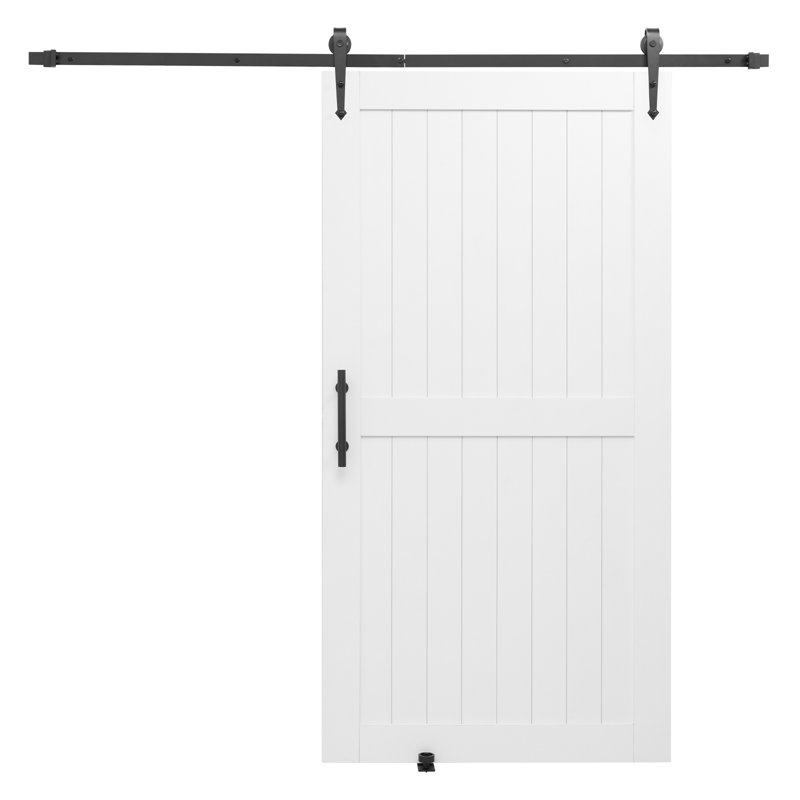 Porte de grange coulissante avec panneau de panneau de fibres à densité moyenne et surface en PVC, 42 po x 84 po