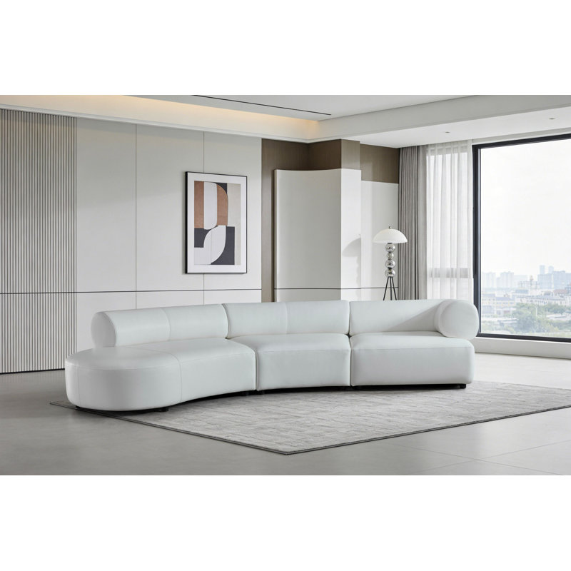 Stuart - Canapé modulaire contemporain en cuir blanc faisant face à la gauche