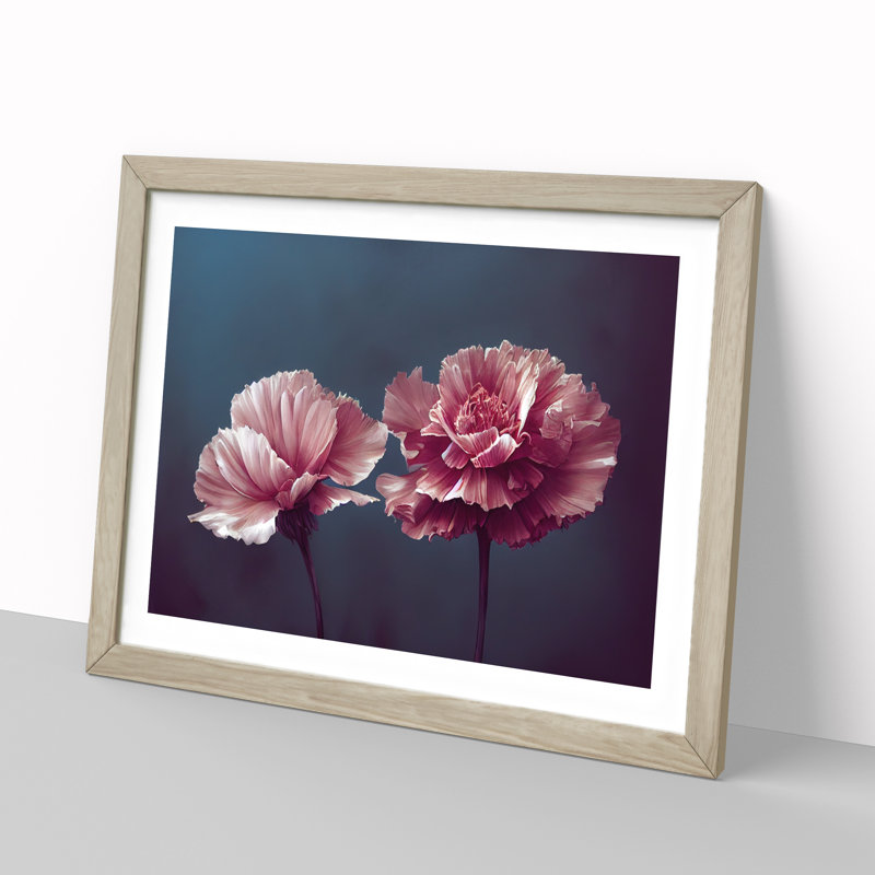 Dramatic Carnation Flowers - Single Picture Frame Print, Oak Framed, 46cm H x 64cm W x 2cm D
