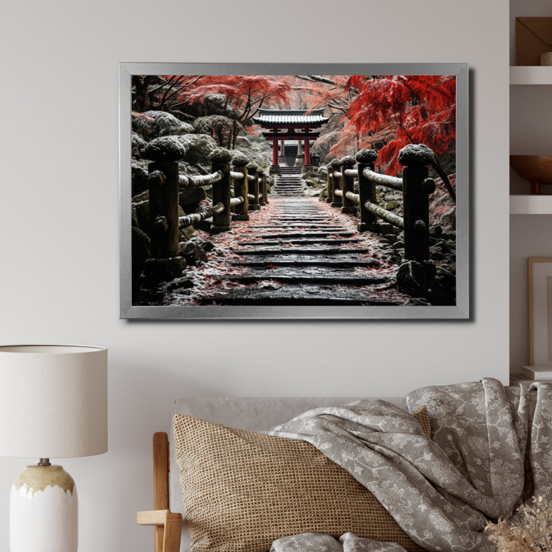 Japon Art Red Torii Gate IV - Japanese Canvas Art Print, H 12 po x l 20 po x P 1 po, Cadre simple argenté