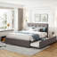 Lit plateforme tapissier avec 2 tiroirs et 1 lit gigogne simple TG, tissu de lin, grand-290962494