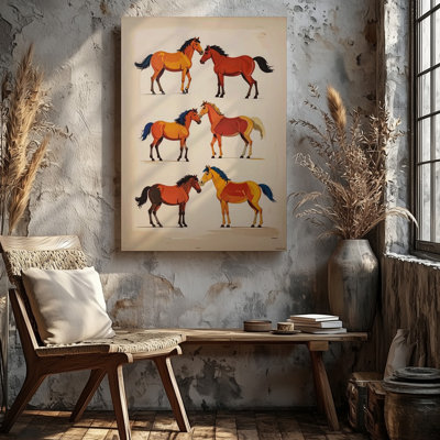 Art mural, parade de cheval ludique, toile de cheval fantaisiste, toile colorée prête à être accrochée à la galerie, décoration moderne