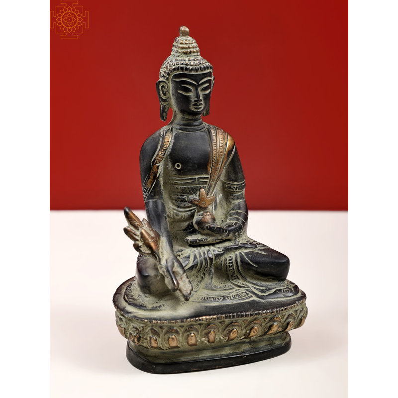 Sculpture bouddha tibétain guérisseur 5 po, Noir / vert / or