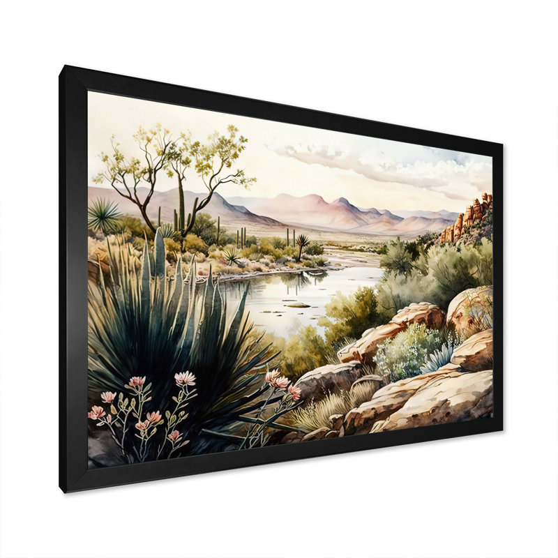 Arizona Desert Scenery IV - art mural occidental, Cadre simple noir, H 12 po x l 20 po x P 1 po