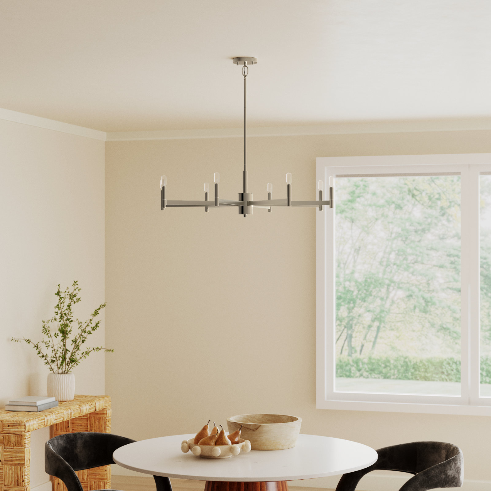 Tuscany Dimmable Chandelier, Satin Nickel,  9.25'' H X 35.5'' W X 35.5'' D