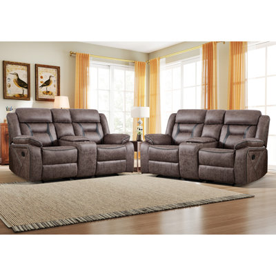 Fordwich 75.2" Wide Modern Upholstered Multiple Cushion Padded Arm Manual Reclining Loveseat With Console (Set Of 2)