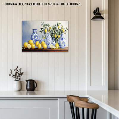 Art mural citron, toile murale, décoration murale de cuisine citron, images d'art rétro de citron pour la cuisine, décoration murale fruits pour la salle à manger, œuvre d'art méditerranéenne italienne encadrée prête à accrocher 24 po x 36 po