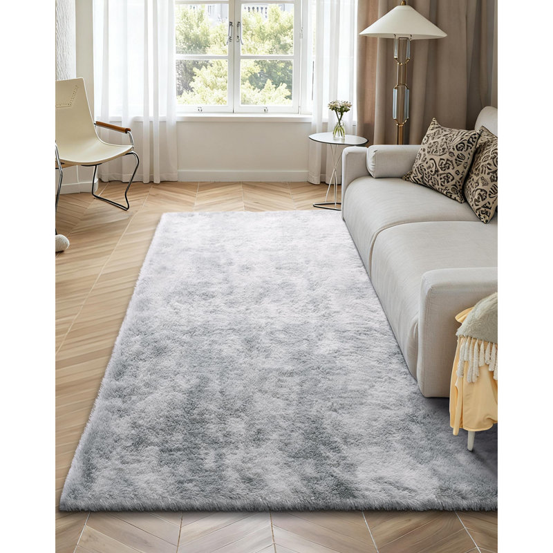 Indoor Plush Area Rugs, 6 x 9 ft Soft Plush Carpet, Furry Shag Area Rugs for Living Room, Bedroom, Modern Home Decor Aesthetic Long-Pile Rug, Non-Shedding, Slip-Resistant, Tie-Dye Light Gray
