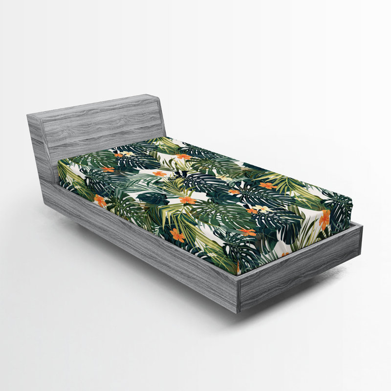 Drap-housse Ambesonne, paquet de 2, Drap-housse simple TG, Vert jade / vert fougère floral