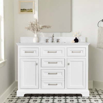 Angela 48” Bathroom Vanity With White Engineered Marble Stone Rectangular Sink