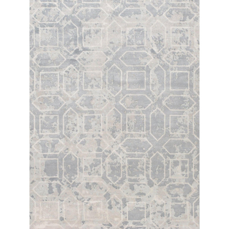 Tapis beige / gris géométrique en laine / coton tissé à la main à motif géométrique 8 pi x 10 pi, Rectangulaire 8 pi x 10 pi