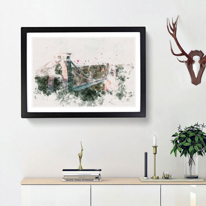 Clifton Suspension Bridge In Bristol - Single Picture Frame Painting on MDF, Black Framed, 40cm H x 60cm W x 2cm D