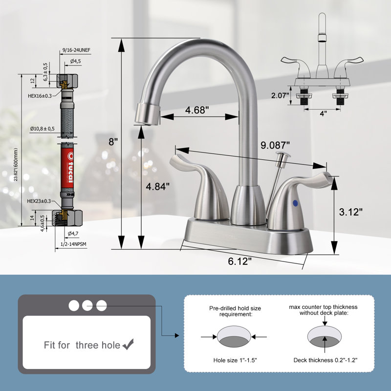 Centerset 2-handle Bathroom Faucet with Drain Assembly, Brushed Nickel