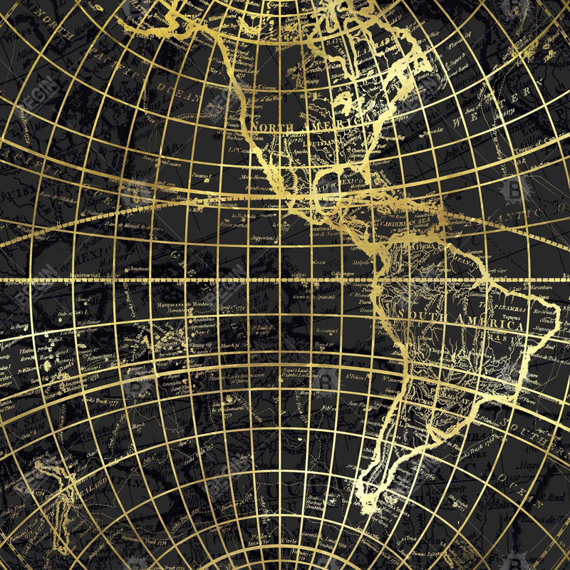 Carte du monde noir et marine - décor de toile bleue encadrée