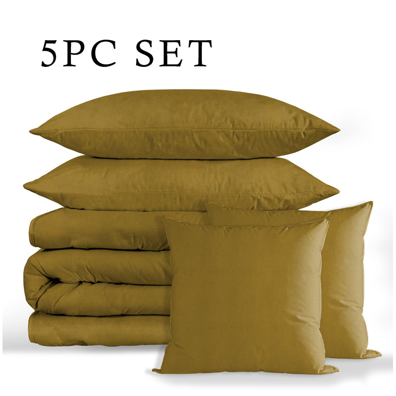  Plush Duvet Cover Set, Super Queen Duvet Cover + 2 Shams + 2 Pillows, Curry Yellow