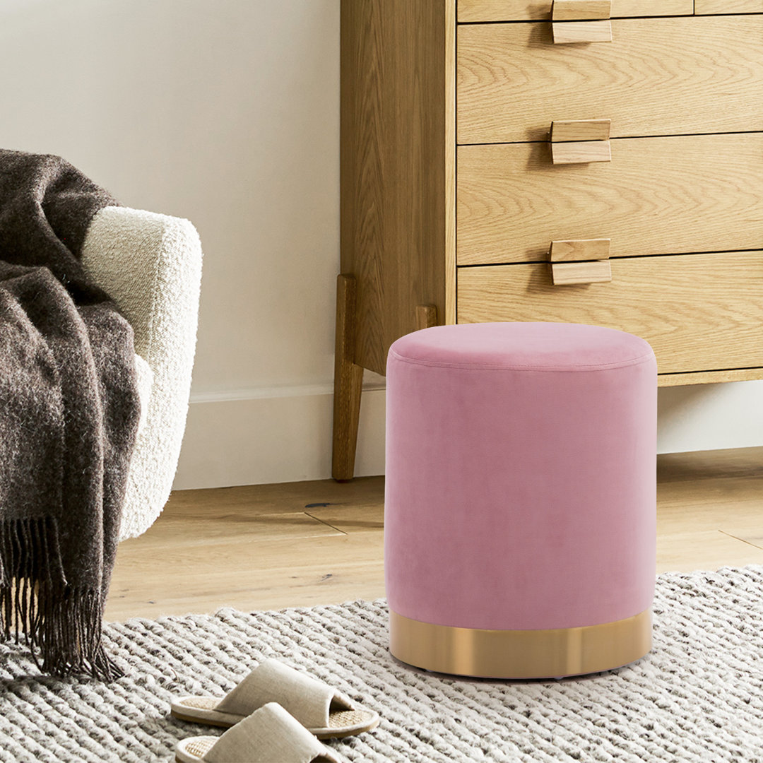 14'' Wide Cozy Velvet Round Ottoman Everly Quinn 