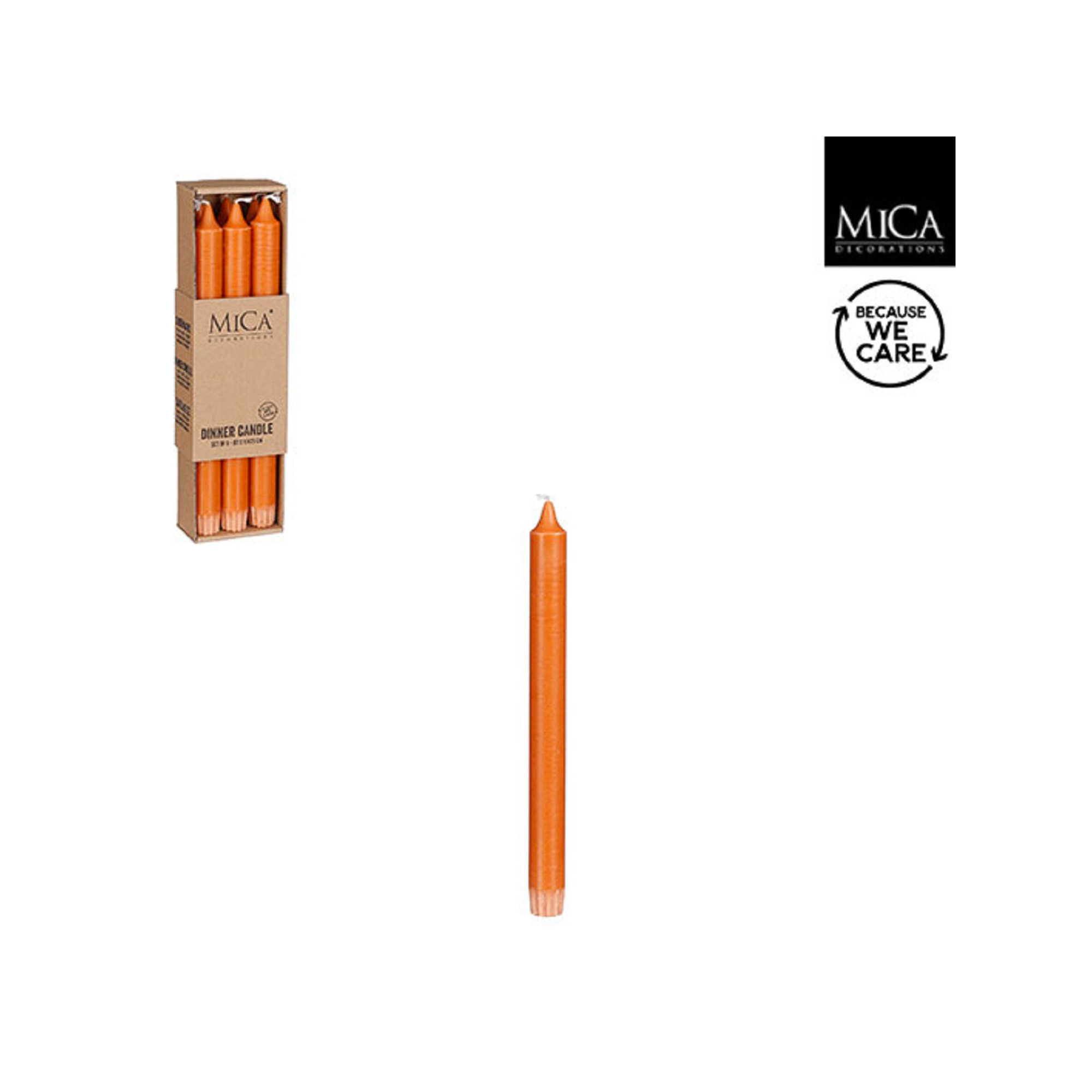 6 Piece Unscented Taper Candle Set, Orange