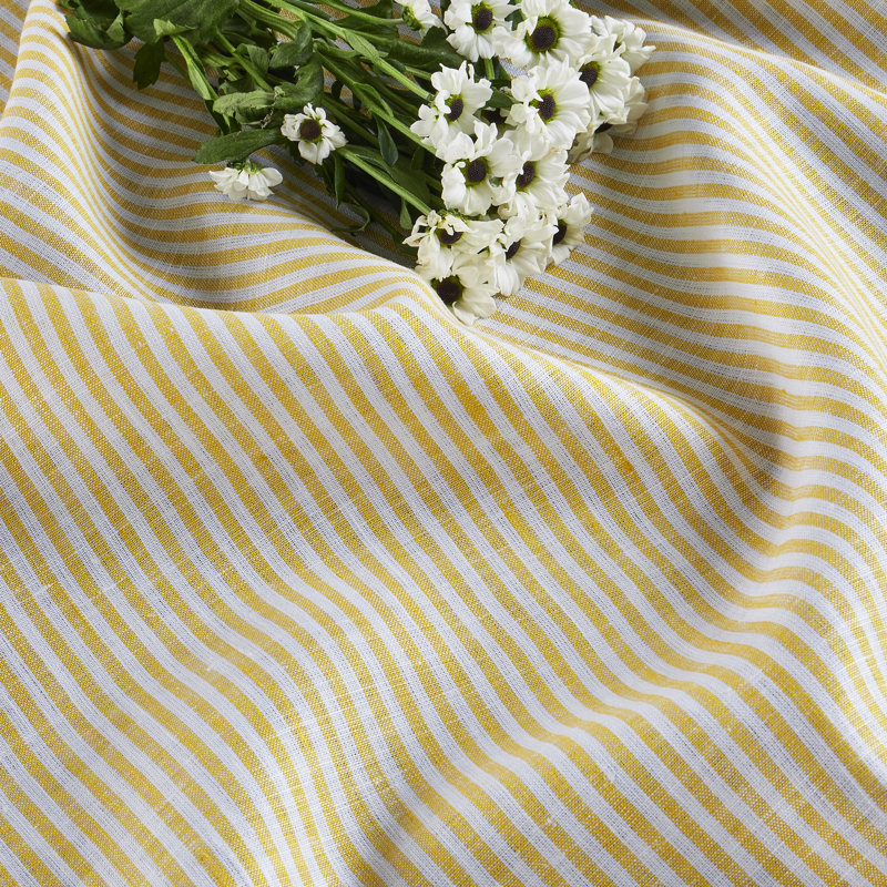 100% Pure Linen Tablecloth, Spicy Mustard/White, 144" L x 60" W, Narrow Stripe
