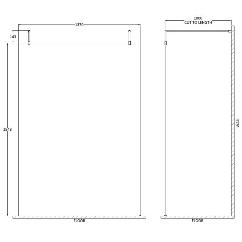 Frameless Wet Room Glass Screens with Clear Glass, 214.3cm H x 140cm W x 0.8cm D