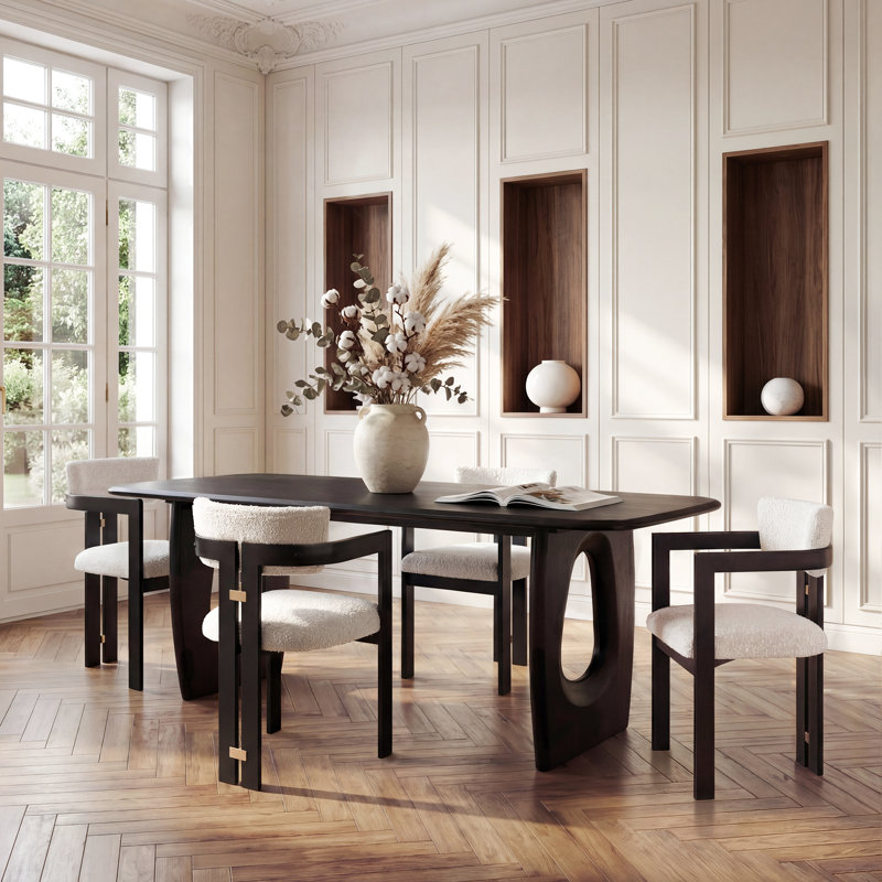 4 Person Modern Dining Table Set, 68" Rectangle Table and  Upholstery Boucle Chairs, 5 Pieces: Table, 4 Chairs