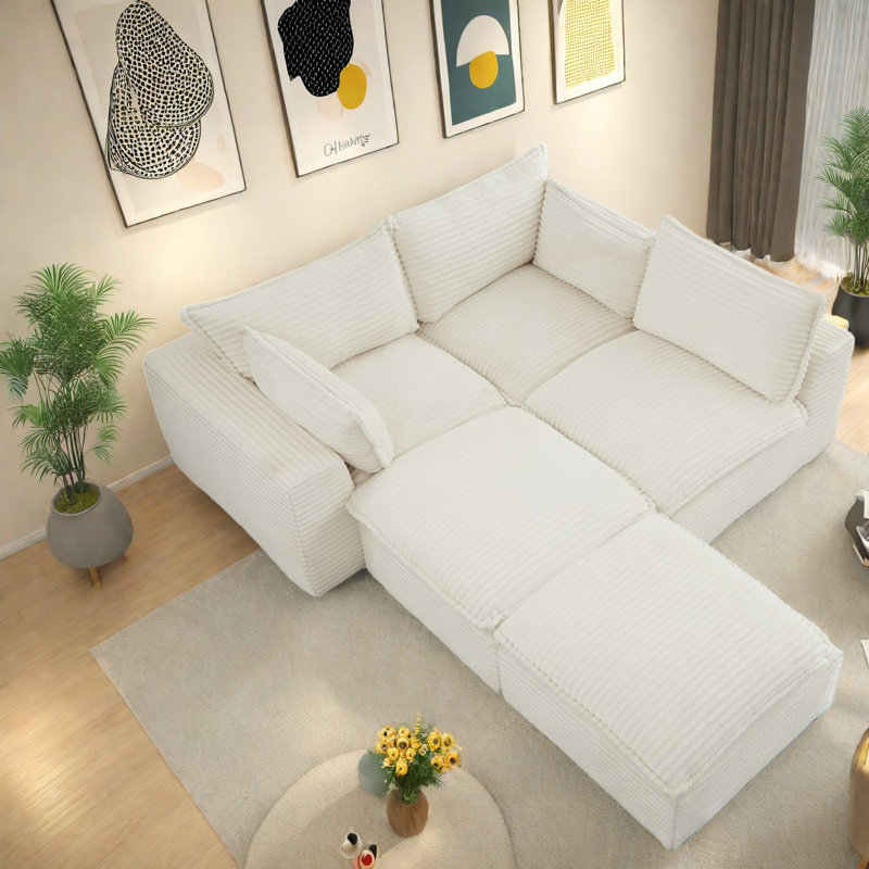 Canapés modulaires en velours côtelé moelleux, conception moderne pour des espaces de vie polyvalents
