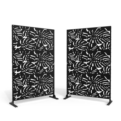 Stanaford Free-Standing Outdoor Privacy Metal Screen with Elegant Leaf Pattern by Pia Ricco