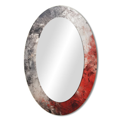 Grey And Red Lunar Surface - Gray Modern Oval Wall Mirror