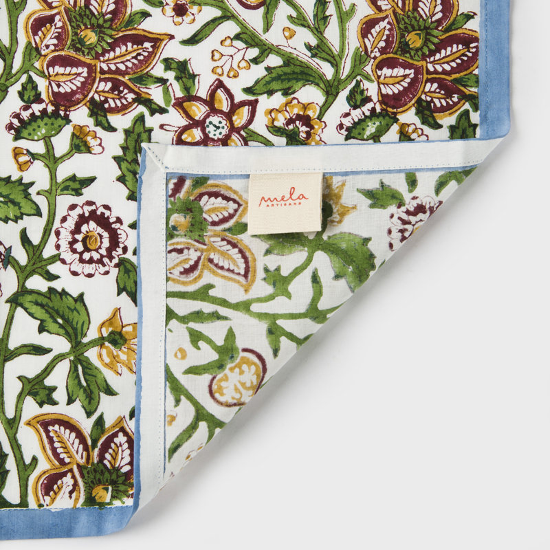  18x18 Inch Set Of 4 Cotton Hand Block Printed Napkins, Blue