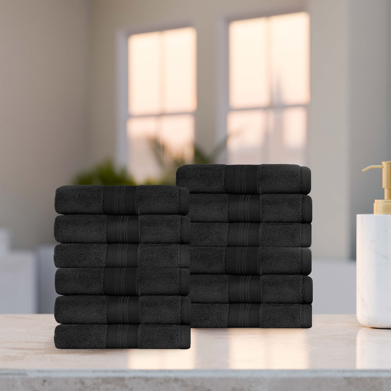 Finnian Ultra-Plush Heavyweight, 100% Turkish Towel Collection, Black, Washcloths - 12 Pack