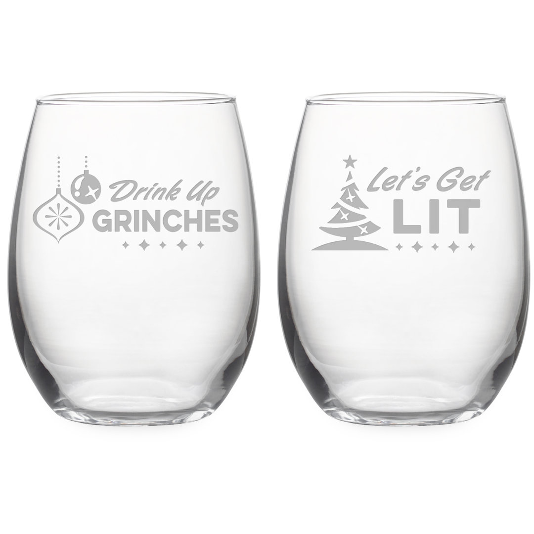 Holiday Spirits 2 Piece 21 oz. Stemless Wine Glass Set The Holiday Aisle® 