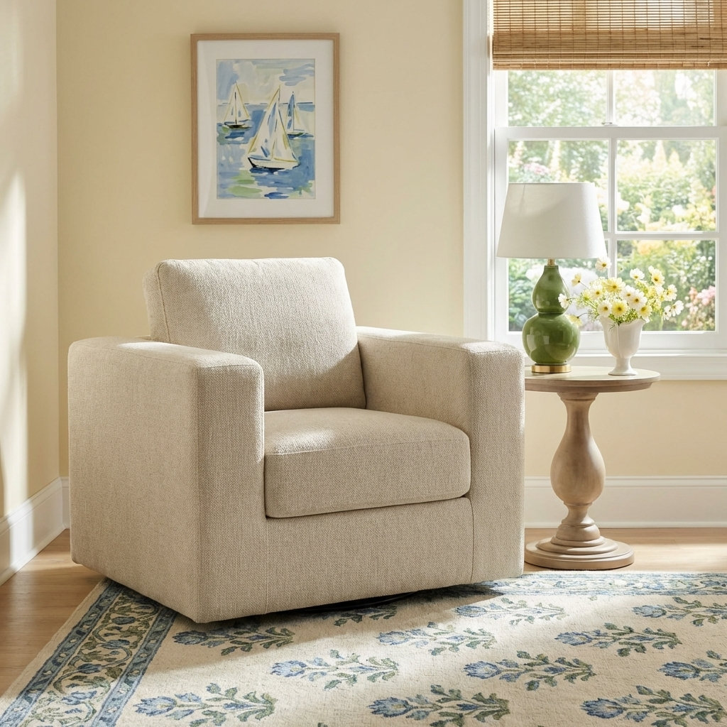 Adley Swivel Accent Chair, Ivory