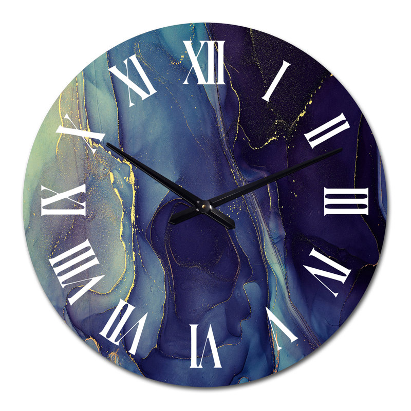 Blue Tender, art à l'encre liquide - horloge murale moderne, Moyen