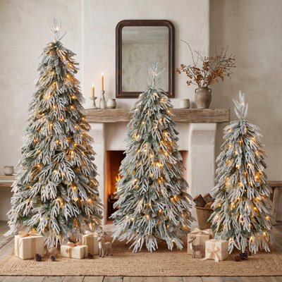 Ensemble de 3 sapins de Noël Lumina en neige floquée avec lumières pour la décoration intérieure