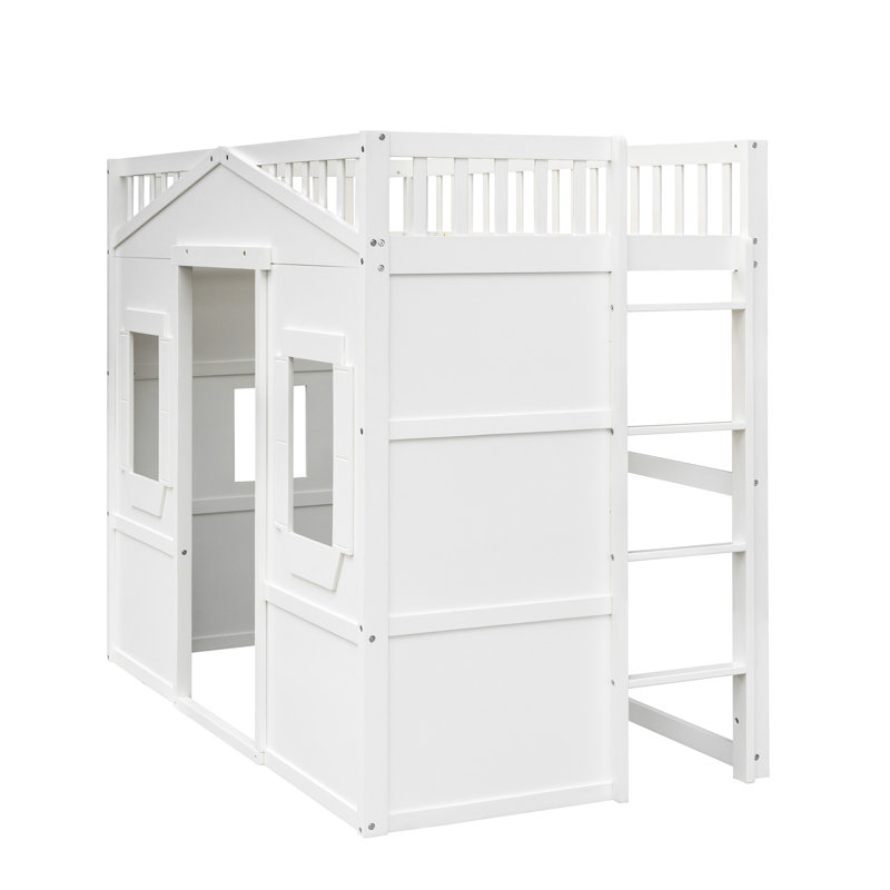 Lit mezzanine simple blanc avec fabrication en bois massif pour une nuit douillette et un sommeil ininterrompu, Lit simple