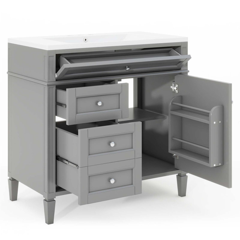 Meuble-lavabo 36 po avec lavabo supérieur, Argent argent, Gris