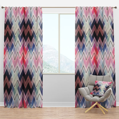 Geometric Chevron in Blue and Pink - Modern Velvet Curtain - Room darkening - 1 panel