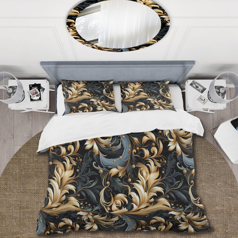 Ensemble de housse de couette noir et doré, Housse de couette pour très grand lit et 2 très