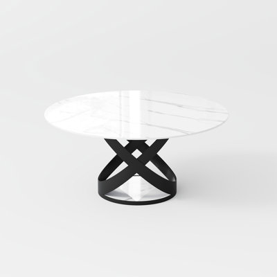 Maxwell Modern Round Dining Table for 4-8 with Sintered Stone Tabletop, X Carbon Steel Base Pre-Assembly