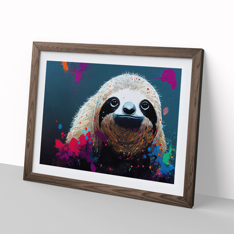 Sloth Splash Vol.1 Abstract - Framed Print, 25cm H x 34cm W x 2cm D, Walnut