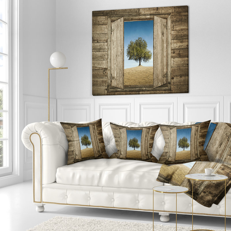 Coussin d'arbre paysage ouvert, 16 po x 1 po, Coussin décoratif