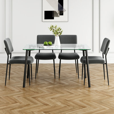 This Five-piece Set Includes A Modern Tempered Glass Table And Four Chairs For A Four-person Square Glass Dining Room, As Well As A Tiny Kitchen Table And Chairs That Are Ideal For Small Rooms Or Apartments.