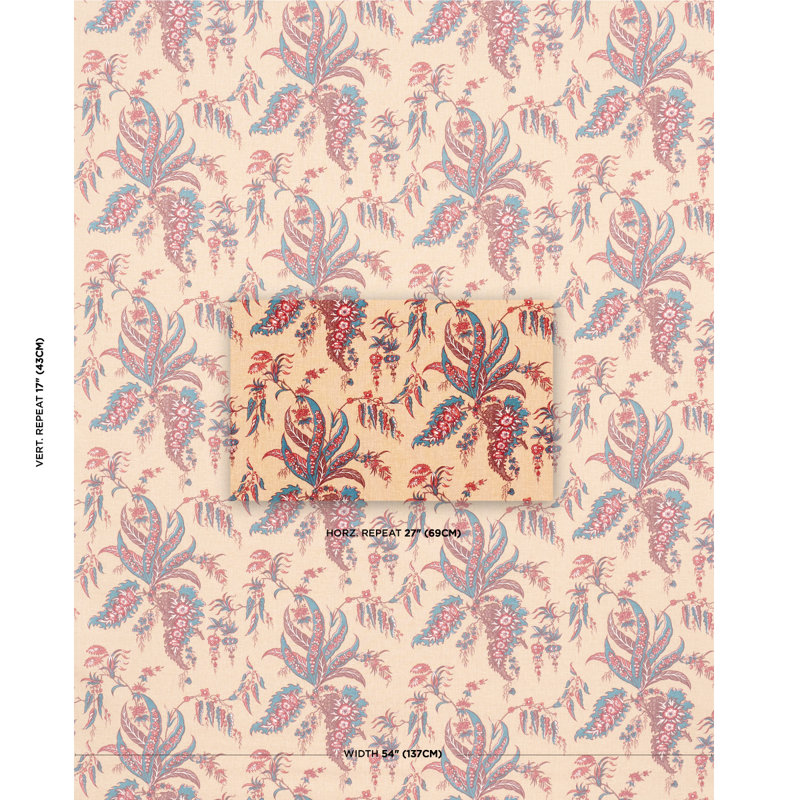 Apolline Botanical Fabric, Rouge/Bleu
