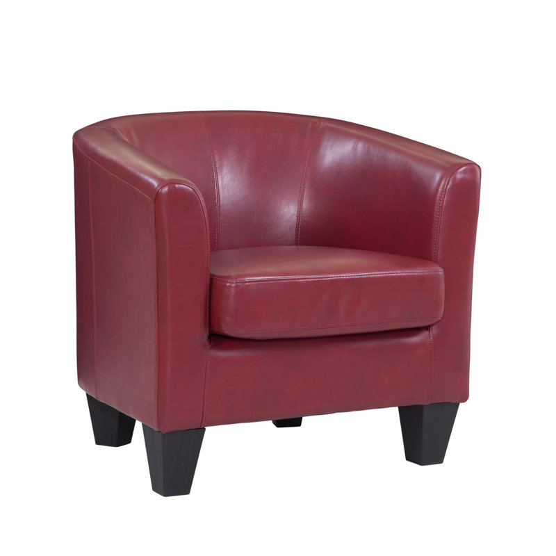 Ellen Enzo Upholstered Barrel Chair Faux Leather, Red Faux Leather