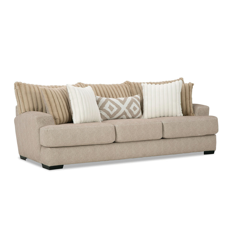Canapé Laila, 5 coussins décoratifs, bois massif de 98 pouces, chenille, Chenille brun